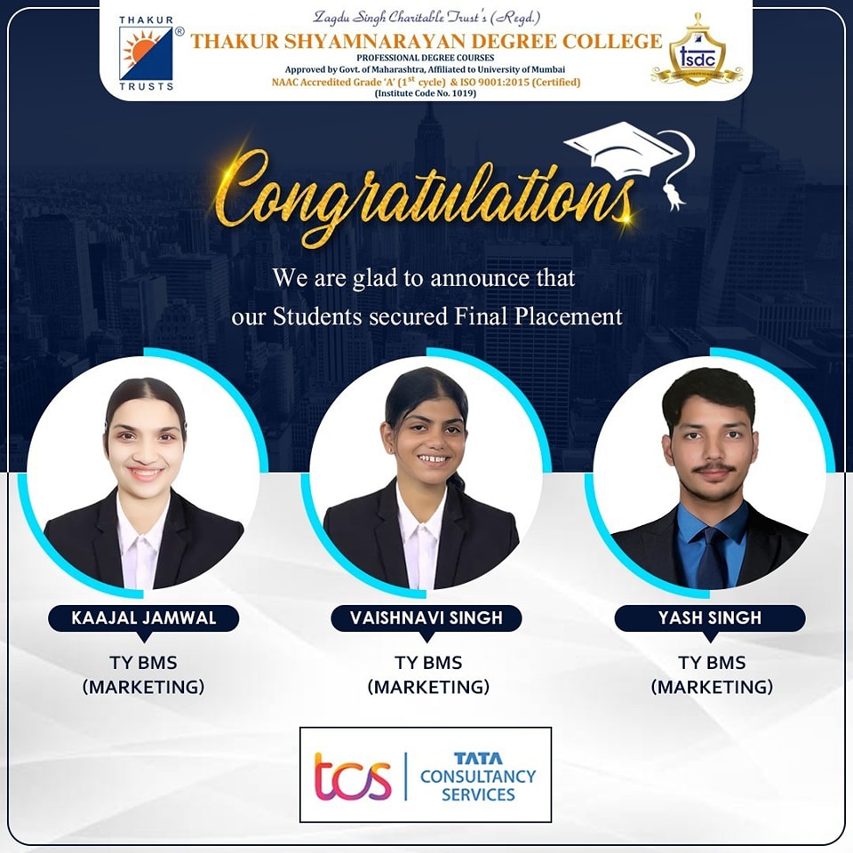 TSDC's Final year students have secured placement at TCS(Tata Consultancy Service)